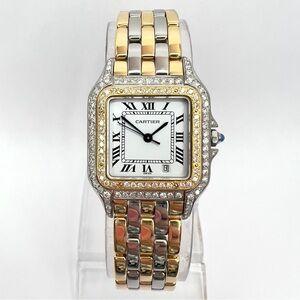 CARTIER PANTHERE Quartz 27mm 3 Row Gold 1.25TCW DIAMOND Watch White Dial